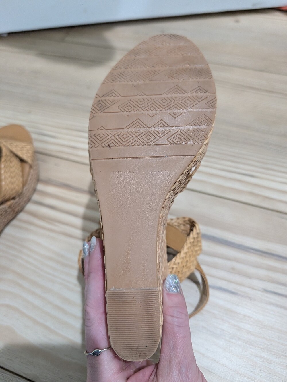CL by Laundry Tan Braided Platform Wedge Sandals with Tortoiseshell Buckle - Picture 3 of 7